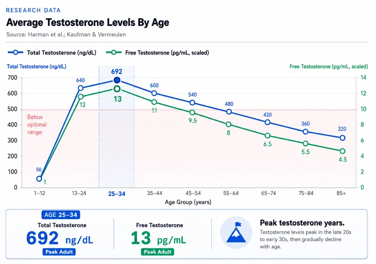 Testosterone levels by age