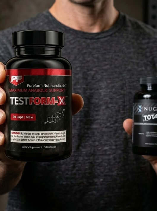 Holding a bottle of TestForm-X