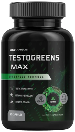 TestoGreens MAX bottle, 60 capsules