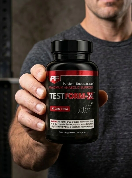 Holding a bottle of TestForm-X
