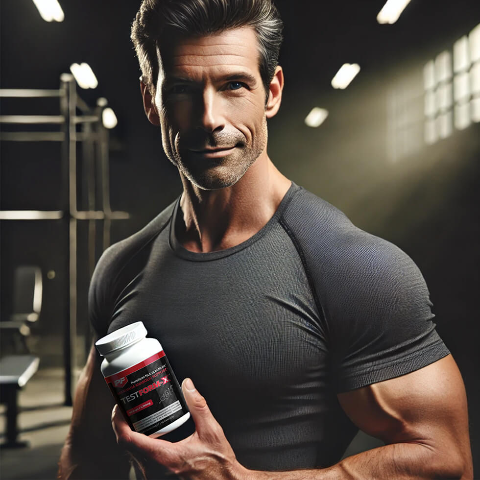 man holding testform-x