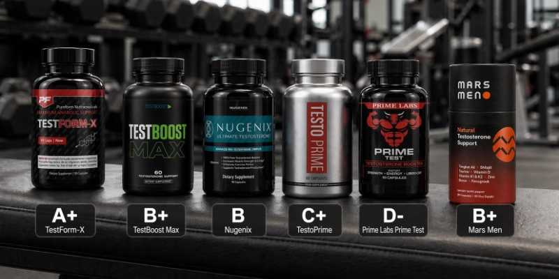 Top-ranked testosterone supplements side by side